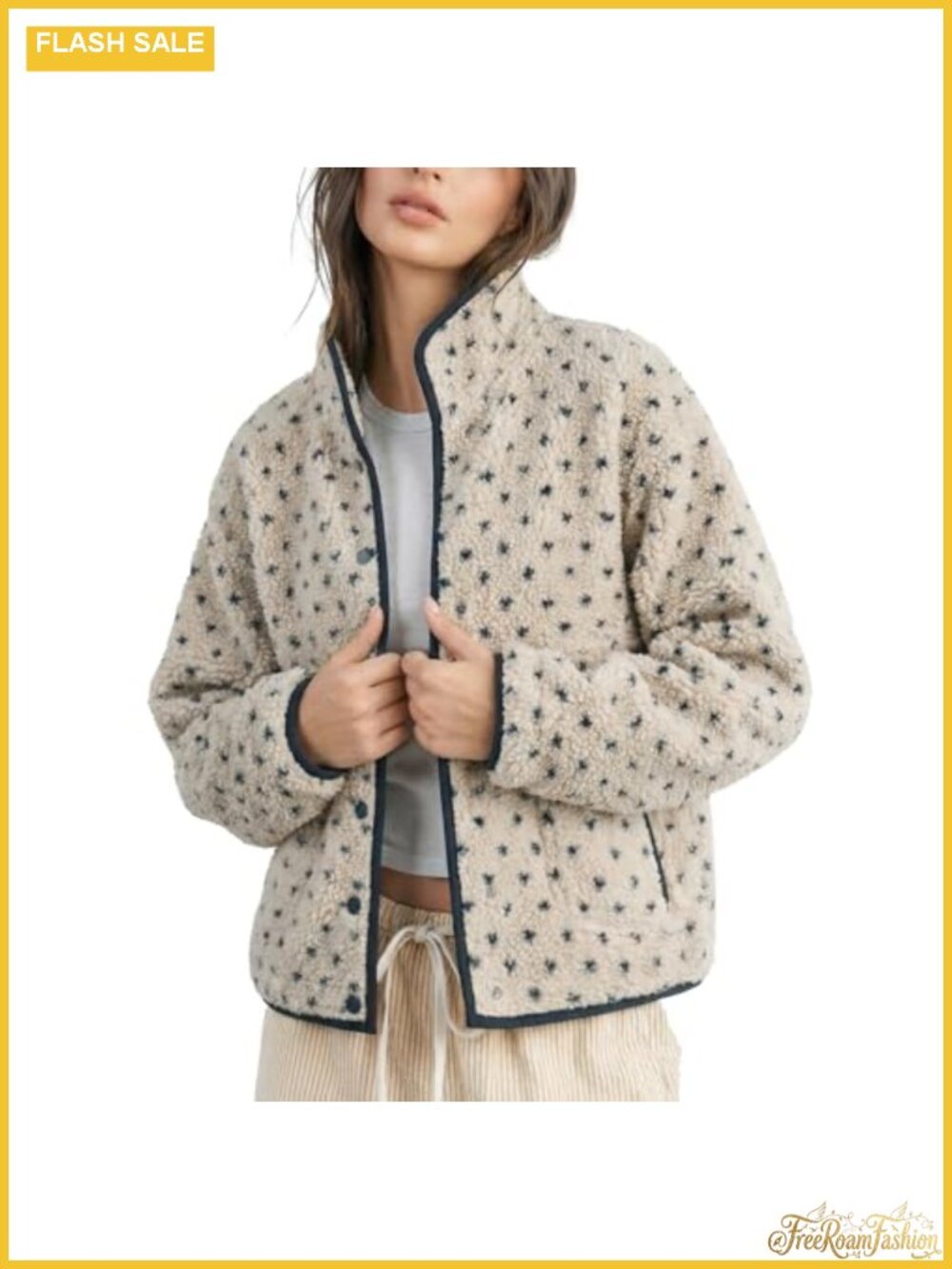 SeeLuNa Women's Fleece Puffer Jacket Long Sleeve Button Down Polka Dot Winter
